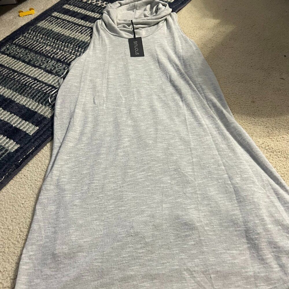 NWT Sinuous sleeveless dress cowl neck grey L